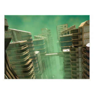 Retro-futuristische Megacity-Skyline Poster
