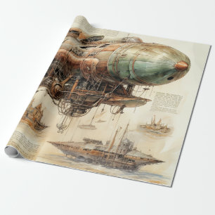 Retro-futuristische Messing-Luftschifftechnik Geschenkpapier