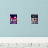 Retro Futuristische Stadtansicht in der Zukunft Bilderwand Sets (Holzboden)