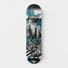 Retro-futuristische Tech-Street-Art-Skateboard 1 Skateboard