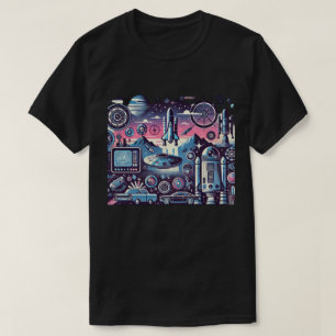 Retro-futuristische Weltraum-Illustration mit Rake T-Shirt