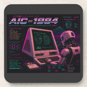 Retro-futuristischer AI-Roboter-Computer-Vaporwave Getränkeuntersetzer