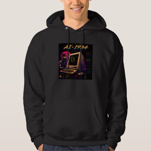 Retro-futuristischer AI-Roboter-Computer-Vaporwave Hoodie (Vorderseite)