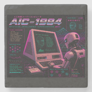 Retro-futuristischer AI-Roboter-Computer-Vaporwave Steinuntersetzer