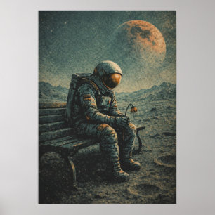 Retro-Futuristischer Astronaut, Sci-Fi Weltraum Ab Poster