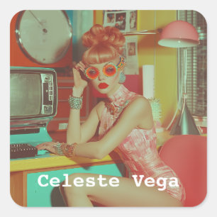 Retro-futuristischer Glamour-Ästhetik Quadratischer Aufkleber