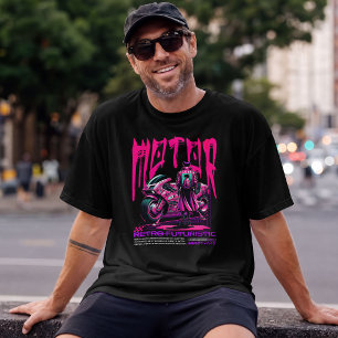 Retro-futuristischer Motorradfahrer – Neon-Cyberpu T-Shirt