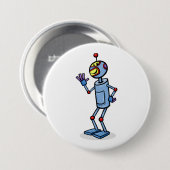 Retro-futuristischer Roboter-Charakter winkend Button (Vorne & Hinten)