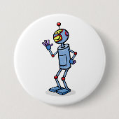 Retro-futuristischer Roboter-Charakter winkend Button (Vorderseite)