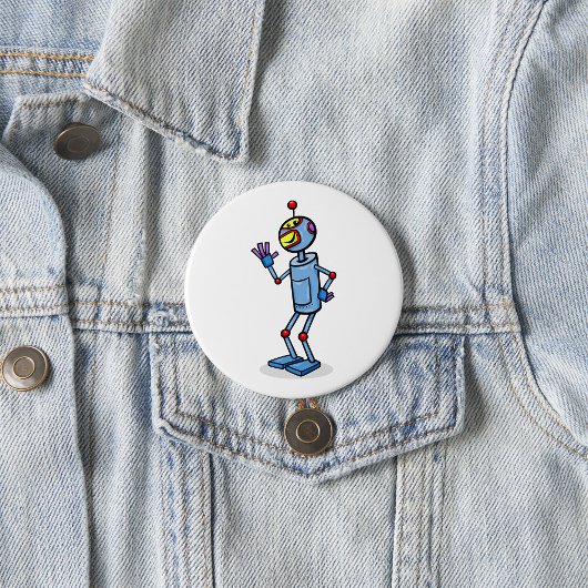 Retro-futuristischer Roboter-Charakter winkend Button