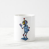 Retro-futuristischer Roboter-Charakter winkend Kaffeetasse (Mittel)