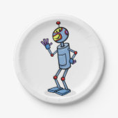 Retro-futuristischer Roboter-Charakter winkend Pappteller (Vorderseite)
