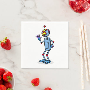 Retro-futuristischer Roboter-Charakter winkend Serviette
