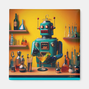 Retro-futuristischer Roboter ROBIA 12J2 Mixologe Magnet