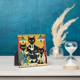 Retro-futuristischer Schwarze-Katze-Martini-Club Fotoplatte