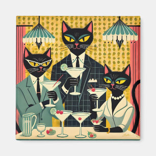 Retro-futuristischer Schwarze-Katze-Martini-Club Magnet