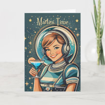 Retro-futuristisches Astro-Mädchen Martini-Zeit