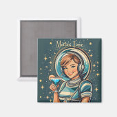 Retro-futuristisches Astro-Mädchen Martini-Zeit Magnet (Vorderseite/Rückseite)
