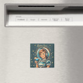 Retro-futuristisches Astro-Mädchen Martini-Zeit Magnet (In Situ (Geschirrspüler))