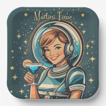 Retro Futuristisches Astro Mädchen Martini Zeit