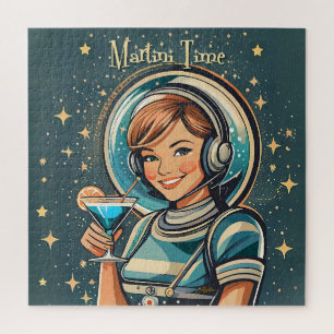 Retro-futuristisches Astro-Mädchen Martini-Zeit Puzzle