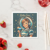 Retro Futuristisches Astro Mädchen Martini Zeit Serviette (Beispiel)