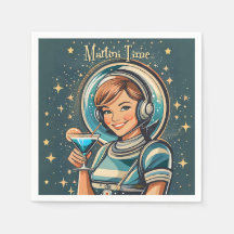 Retro Futuristisches Astro Mädchen Martini Zeit
