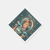 Retro Futuristisches Astro Mädchen Martini Zeit Serviette (Ecke)