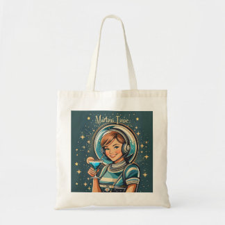 Retro Futuristisches Astro Mädchen Martini Zeit Tragetasche