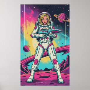 Retro-futuristisches Mädchen-Astronautin Poster