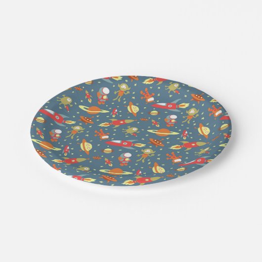 Retro Galaxy Weltraumthematisches Party Pappteller (Schrägansicht)