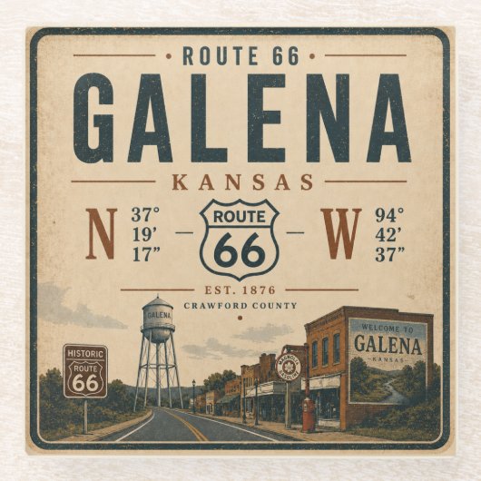 Retro Galena Route 66 Bar-Accessoires Glasuntersetzer (Vorderseite)