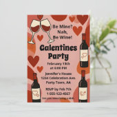 Retro Galentine Be Wine Fun Party Personalized Einladung (Stehend Vorderseite)