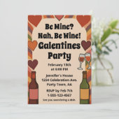 Retro Galentine Be Wine Funny Party Personalized Einladung (Stehend Vorderseite)