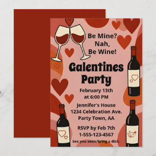 Retro Galentine Sei Wein Spaßparty Personalisiert Einladung