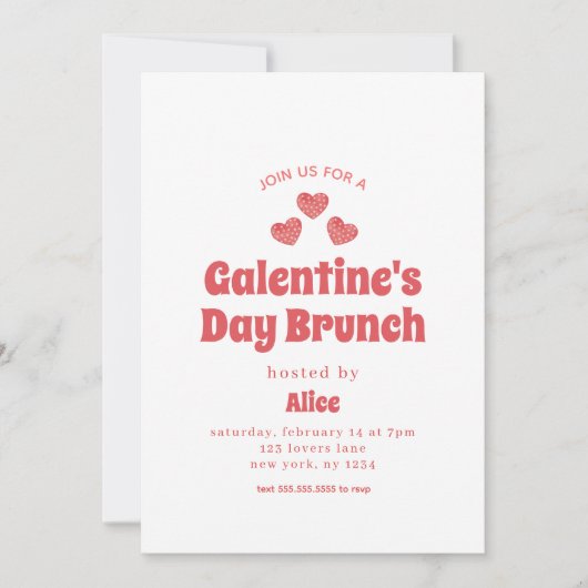 Retro Galentine's Day Brunch Valentinstag Einladung (Vorderseite)