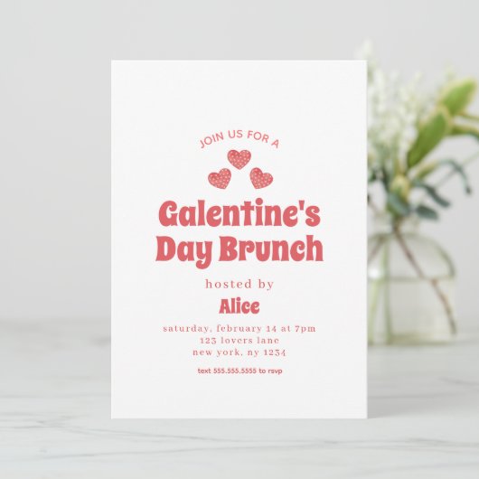 Retro Galentine's Day Brunch Valentinstag Einladung (Stehend Vorderseite)
