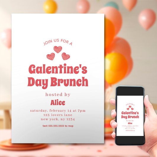Retro Galentine's Day Brunch Valentinstag Einladung