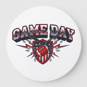Retro Game Day Football Blitz Schild Patriotisch Große Wanduhr