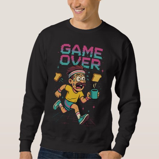 Retro-„Game Over“-Kaffeerausch – Lustiger Laufkarr Sweatshirt (Vorderseite)