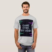 Retro Game Over T - Shirt - Blue Glitchy Gamer Vat (Vorne ganz)