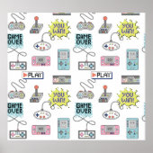 Retro-Gamecontroller: Farbenloses Muster Poster (Vorne)