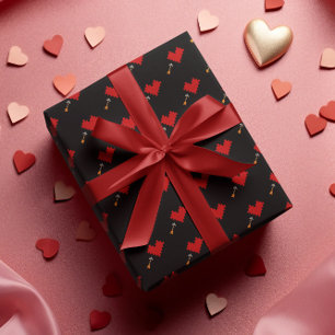 Retro Gamer 8 Bit Herz und Pfeil Geschenkpapier