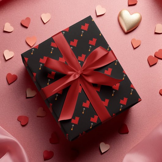 Retro Gamer 8 Bit Herz und Pfeil Geschenkpapier