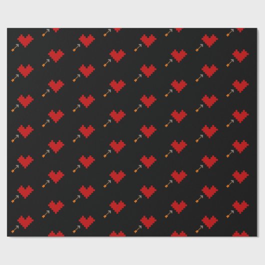 Retro Gamer 8 Bit Herz und Pfeil Geschenkpapier (Flach)