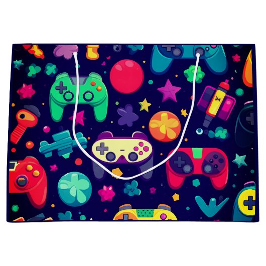 Retro Gamer Arcade Birthday Große Geschenktüte (Vorderseite)