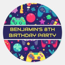 Retro Gamer Arcade Birthday Party Runder Aufkleber