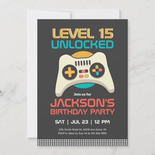 Retro Gamer Boy Level Unlocks Videospiel Geburtsta Einladung (Vorderseite)