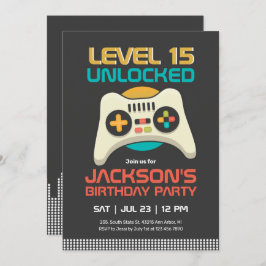 Retro Gamer Boy Level Unlocks Videospiel Geburtsta Einladung