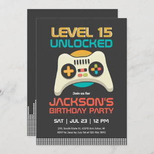 Retro Gamer Boy Level Unlocks Videospiel Geburtsta Einladung
